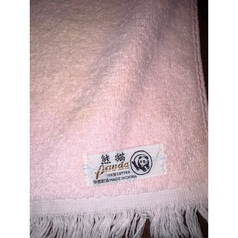 Vintage Panda Pink Butterfly Embroidered Fringe Hand Towels 100% Cotton Set of 2